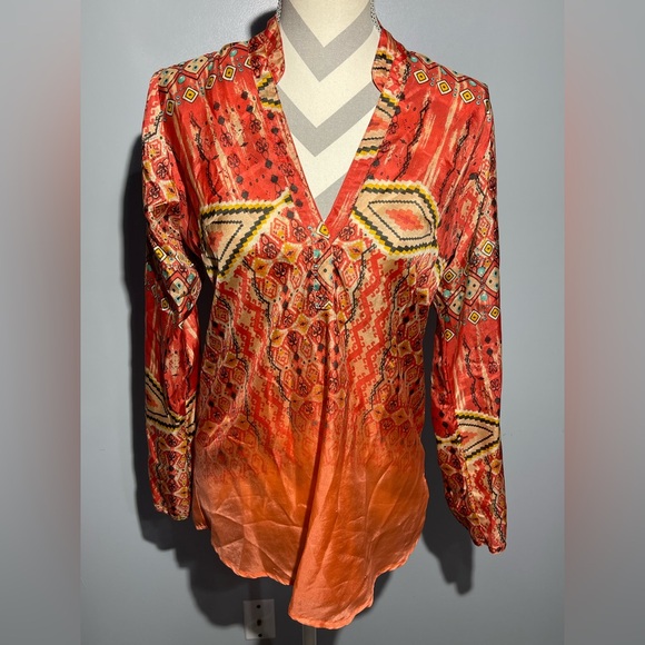 Johnny Was Orange Relaxed Graphic Blouse